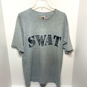 Vintage 90's BES"T" Fruit Of the Loom "SWAT" T-Shirt!  Vint. faded letters...